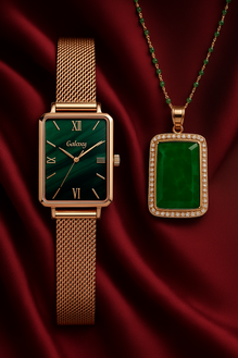 Combo reloj y collar verde elegantes