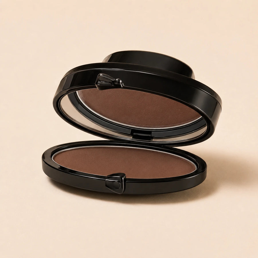 Estuche compacto para maquillaje de cejas con espejo.