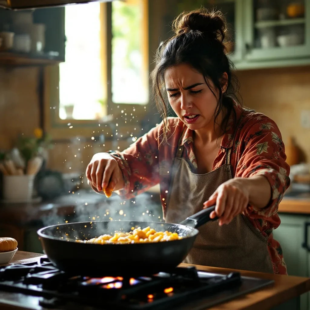 Derrames y salpicaduras al sacar los alimentos del aceite.
